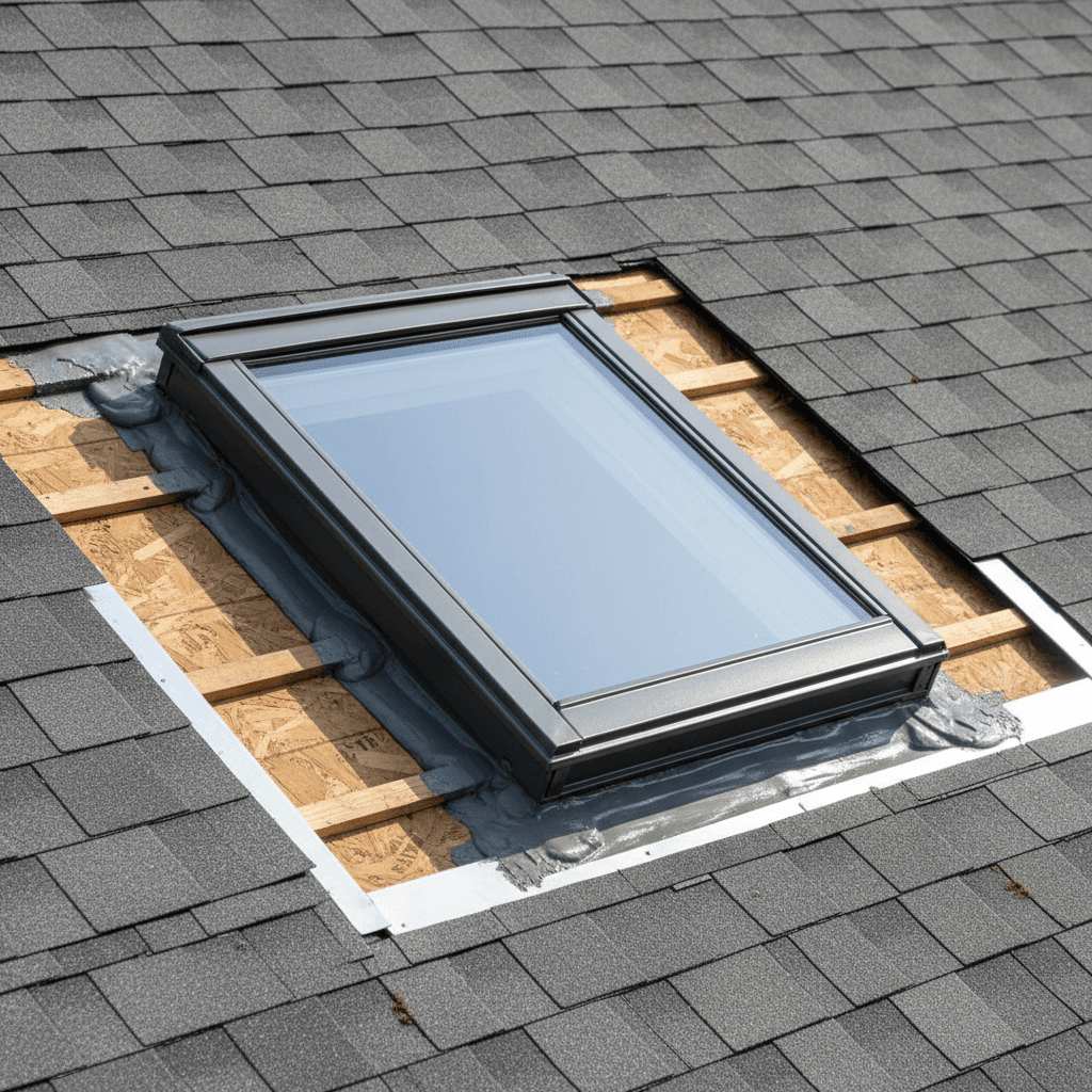 Completed skylight installation with professional waterproofing seals