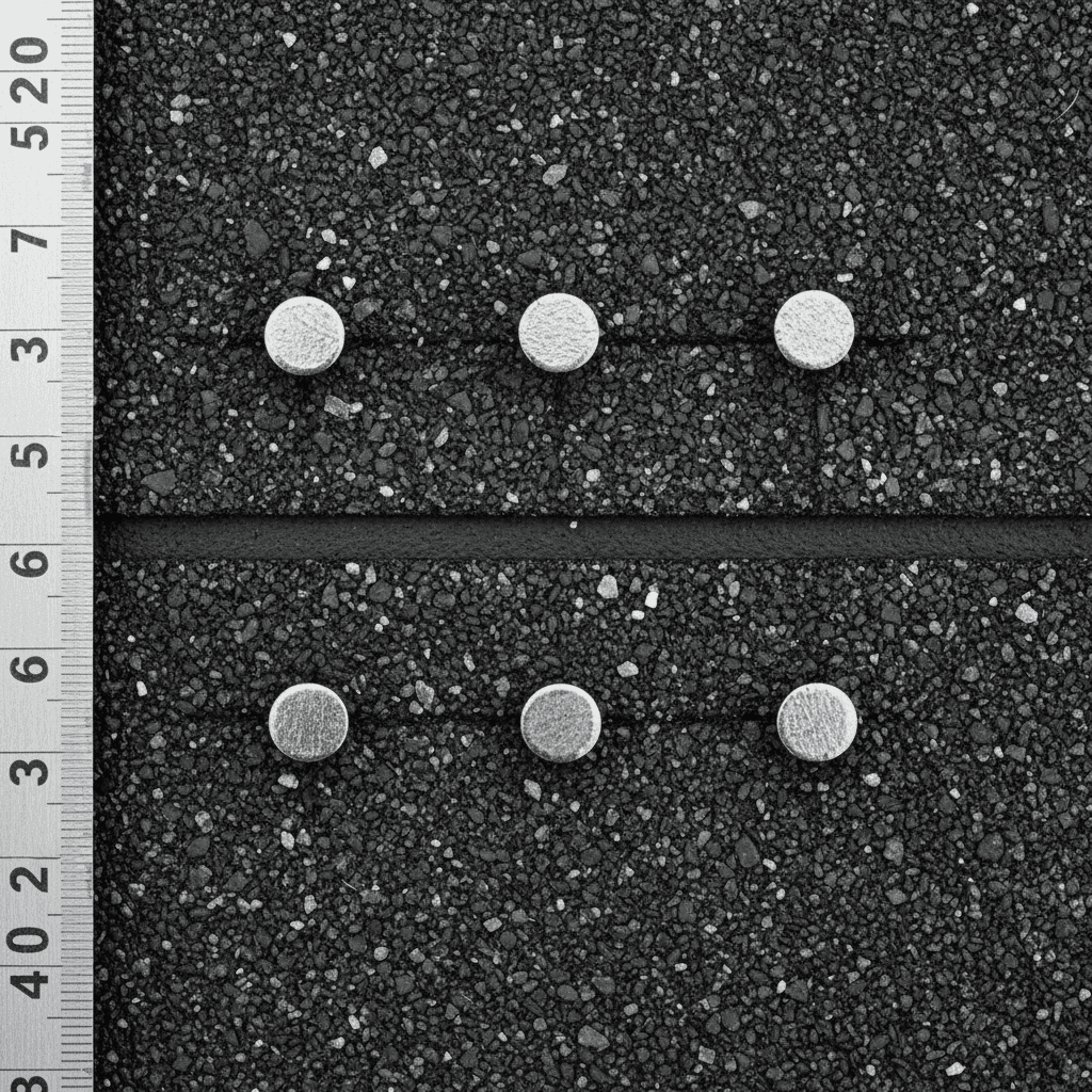 Detailed view of 6-nail high-wind fastening pattern